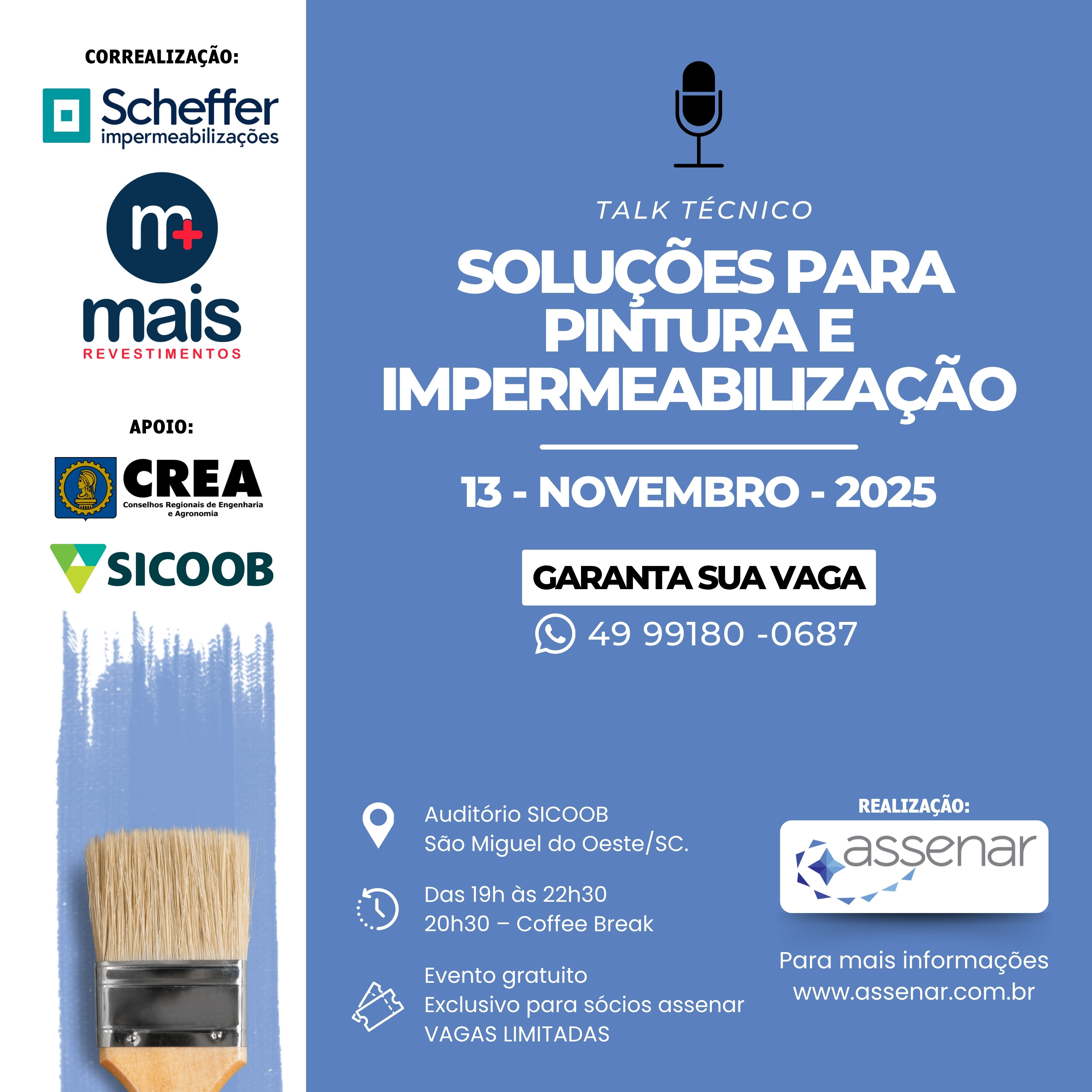 ASSENAR promove Talk Técnico sobre Soluções para Pintura e Impermeabilização