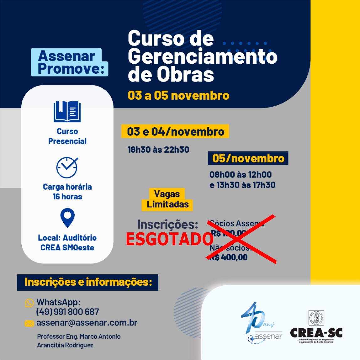 Curso Gerenciamento de Obras será na semana que vem
