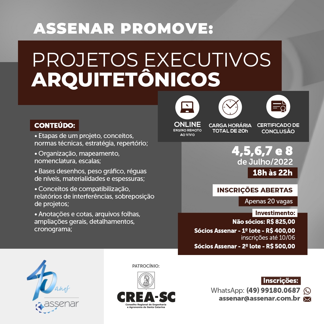 Segundo Lote para Sócios no Curso Projetos Executivos Arquitetônicos
